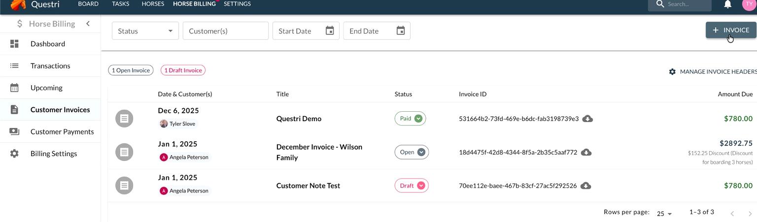 Invoice dashboard showing Paid status badges